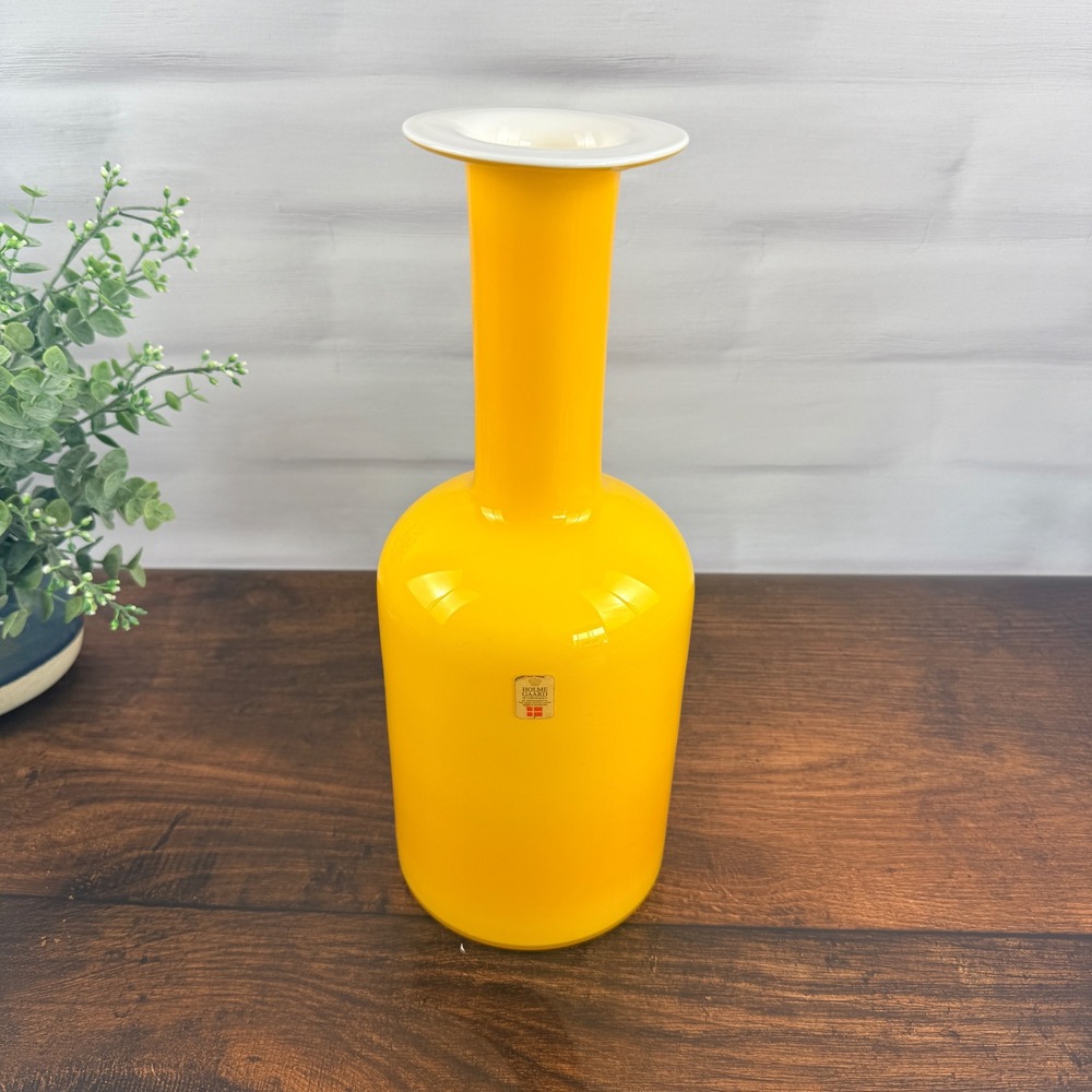 Holmegaard Otto Brauer Gulvvase Yellow Cased Glass Vase Denmark MCM 12 Inch
